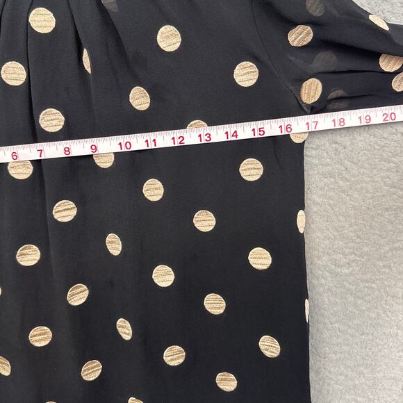 Kate Spade Silk Blouse Embroidered Polka Dots Black Tan SZ 0 Quiet Luxury Staple - Picture 4 of 8
